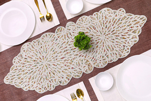 36" Glass Beaded <b>Dining</b> <b>Table</b> <b>Runner</b> High Quality Hand Beaded Work With Custom Floral Design Low Price <b>Runners</b> for Christmas - Product Image 2