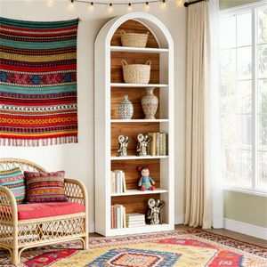 Large Storage <b>Wooden</b> Arched Bookshelf High <b>Bookcase</b> Display Rack with Great Space - Product Image 1