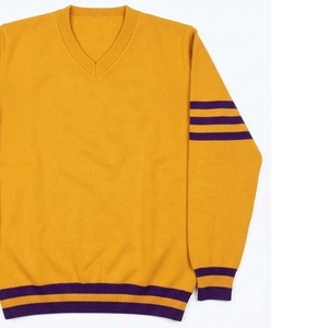 Suéter de Punto Amarillo con Cuello en V para Hombre, con Rayas Moradas, Manga Larga, Color Sólido, para Otoño - Product Image 5