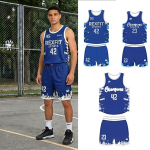 Ensemble de maillots de basket-ball personnalisés REXFIT, sublimés, respirants, débardeur et short, uniforme d'équipe pour hommes, vêtements de sport toutes saisons - Product Image 1