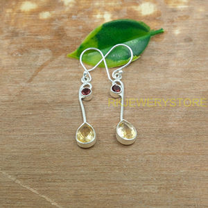 Natural <b>Citrine</b> and Garnet <b>Earrings</b> 925 Sterling Silver Yellow and Red Stone <b>Earrings</b> Dangle <b>Earrings</b> Christmas Gift for Women - Product Image 6