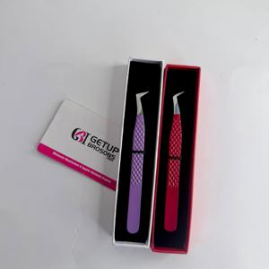 Pince à cils professionnelle en acier inoxydable de qualité supérieure, revêtement poudré violet et rouge, pour volume russe, marque privée - Product Image 6