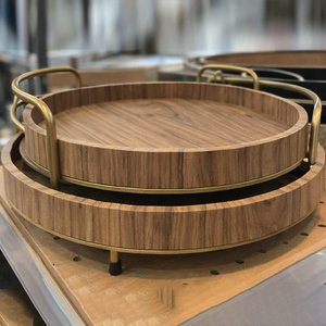 Ensemble de 2 plateaux de service ronds en bambou avec poignées métalliques, fournisseur en gros de plateaux de service pour la cuisine, Inde - Product Image 2