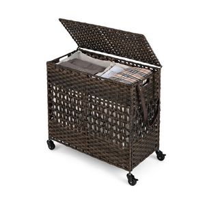 Cesto per Bucato a 2 Scomparti da 110L con 2 Sacchi Interni Lavabili, Rimovibili e Pratici per l'Uso Quotidiano - Product Image 1