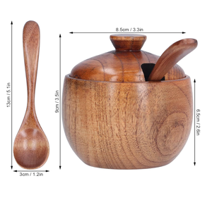 Pot à sel et poivre vintage en bois avec couvercle et cuillère - Product Image 6