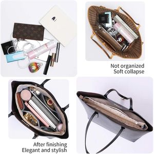 Large Nylon Fabric Organizer <b>Insert</b> with Zipper Beige Women's <b>Handbag</b> Charm 15.7\" Top/12.2\" Bottom 4.9\" L X 10\" W - Product Image 2