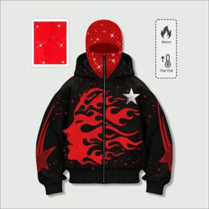 Sweat à capuche zippé en mélange de coton premium pour homme, style hip-hop oversize, imprimé en relief écologique, brodé, mode urbaine automne - Product Image 1