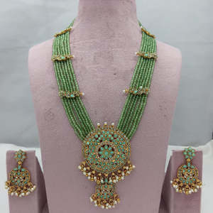 Elegante Juego de Collar de Novia con Piedras de Pota y Perlas, Bañado en Oro Fino - Product Image 1