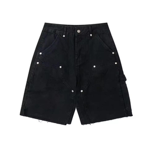 Shorts cargo pour homme, couleur unie, taille mi-haute, fermeture boutonnée, style décontracté avec poches, tissu en toile respirant, longueur bermuda - Product Image 2