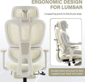Chaise de bureau ergonomique avec repose-pieds, dossier haut, soutien lombaire dynamique, appuie-tête 2D réglable, accoudoirs 2D réglables, pivotante - Product Image 4