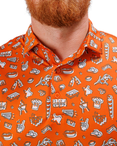Men's <b>Orange</b> Printed Short Sleeve for Shirt with Casual Design Anti-Wrinkle Breathable Broadcloth Fabric - Product Image 5