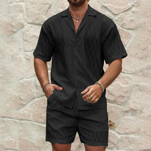 Men Summer Solid <b>Knitted</b> Plus Size Two Piece Casual <b>Set</b> Smart Casual White Cotton Breathable - Product Image 2