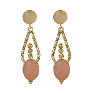 Pendientes colgantes chapados en oro vintage con piedra de ágata y diseño geométrico para mujer, joyería de fiesta - Product Image 1