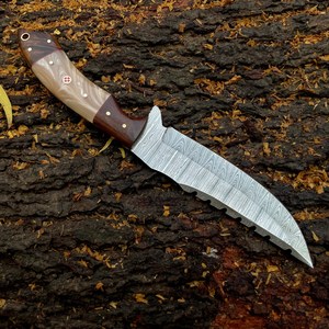 Cuchillo de Acero de Damasco Forjado a Mano, Hoja Entera, Grado Industrial, Profesional, para Campismo, Caza, Supervivencia, Táctico, Punta Fija - Product Image 6