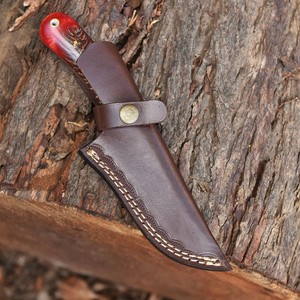 Couteau de chasse en acier Damas forgé à la main, manche en forme de cône de pin, lame fixe pleine longueur avec étui en cuir, personnalisable OEM - Product Image 5