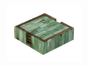 Posavasos Cuadrado de Resina Negra Bohemia de Alta Calidad con Incrustaciones de Hueso, Ecológico, 4''x4'', para Servir, Uso en Cocina - Product Image 6