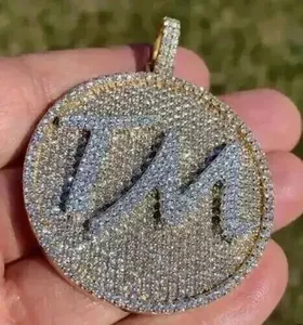 Moissanite Diamond <b>Initial</b> Letter Pendant Iced Out Round Hip Hop <b>Necklace</b> Custom Logo VVS Clarity Luxury Jewelry For Wholesale - Product Image 2