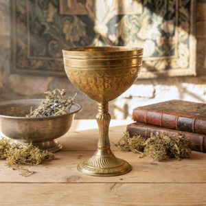 Handmade Brass <b>Goblet</b> With Embossed Vintage Design For Wedding Wine Serving Round Metal Cup - Product Image 6