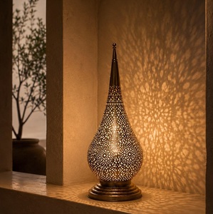 Kraft World LI-430 Handmade Eco-Friendly Portable Golden Perforated Metal <b>Lantern</b> <b>Lamp</b> Moroccan Lattice Cutwork Tea Light Holder - Product Image 6