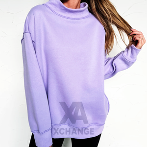 Sudadera de cuello alto extragrande para mujer, gris claro, de algodón tejido, con estampado de letras y logo en la espalda, ropa informal de otoño - Product Image 2
