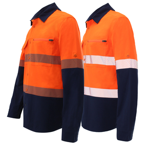 เสื้อทำงานแขนยาวแบบสะท้อนแสงสำหรับผู้ชาย สีส้มกรมท่า มีแถบสะท้อนแสง ระบายอากาศได้ดี ผลิตจากโพลีเอสเตอร์ทอ ใช้เป็นชุดยูนิฟอร์มนิรภัยแบบลำลอง - Product Image 3