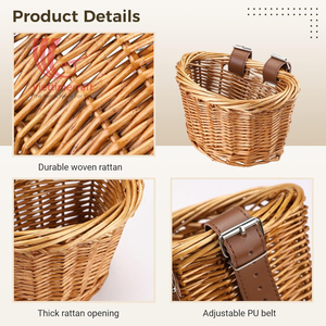 Cesta de Bicicleta de Ratán Hecha a Mano de Primera Calidad para Niños, Cesta Delantera Vintage Tejida para Manillar de Bicicleta con Correas de Cuero Ajustables - Product Image 4