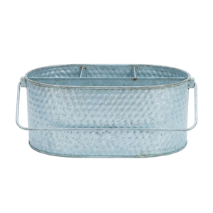 Caddie en métal galvanisé blanc vieilli de style rustique avec 4 compartiments, porte-ustensiles, organisateur de couverts et de service - Product Image 2