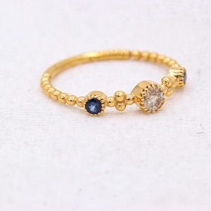 Bague moderne en saphir bleu et diamant, faite à la main, en argent sterling 925 plaqué or jaune, bijoux en gros disponibles - Product Image 2