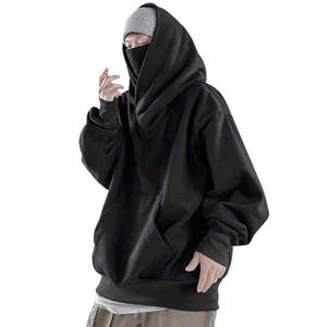 Sweat-shirt Techwear surdimensionné personnalisé pour homme, style Ninja, streetwear, hip-hop, col montant, masque intégré, coupe ample, noir urbain - Product Image 5