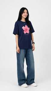 เสื้อยืดโอเวอร์ไซส์สีน้ำเงินกรมท่าสำหรับผู้หญิง คอกลม แขนสั้น ลำลอง ใส่สบายสำหรับฤดูร้อน - Product Image 5