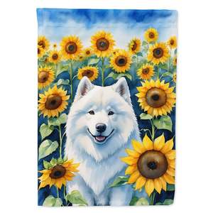 Bandera de jardín de girasoles samoyedos, bandera decorativa Multicolor para patio, bandera para patio, arte, buzón, bandera para macizos de flores, tamaño de jardín - Product Image 1