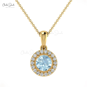 จี้พลอยอะความารีนทรงกลม 4 ด้าน พร้อมเพชรล้อมทองคำ 14k ลดราคาพิเศษ ของขวัญสุดเพอร์เฟคสำหรับวันครบรอบ - Product Image 1