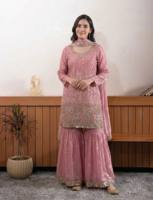 Ensemble de robe salwar en soie Fendy tendance pour femmes avec broderie de perles et de sequins, Kurti et Sharara Dupatta pour soirée, entièrement cousu