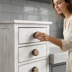 Bouton de meuble rond en bois, design minimaliste, poignée durable pour meubles de cuisine - Product Image 2