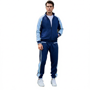 Ensemble de survêtement bleu marine pour homme, fermeture éclair intégrale, style sportif, avec poches latérales, en polyester, idéal pour l'automne - Product Image 5