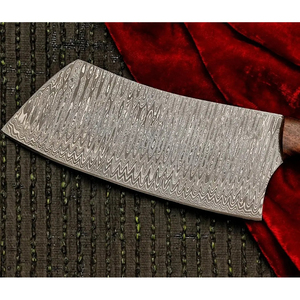 Cuchillo de Chef Burraq Hecho a Mano de Acero al Carbono de Grado Industrial, Multifuncional, con Patrón de Gota de Lluvia, Mango de Madera y Funda de Cuero - Product Image 5