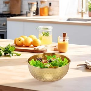 Hammered Stainless Steel Salad Mixing Bowl Deep Round Metal Serving Bowl for Salad Fruits Snacks <b>Kitchen</b> <b>Prep</b> Dining <b>Table</b> Use - Product Image 5