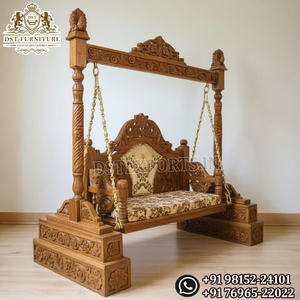 Indian Handmade Treated Wood <b>Swing</b> For Homes Double Pole Outdoor Furniture Traditional Seat 3 People Peacock <b>Swing</b> Set - Product Image 2