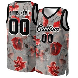 Custom Basketball Jersey V-Neck Sleeveless Sublimated Floral Print Mesh 100% Polyester Breathable Unisex Adult All Seasons - Product Image 1