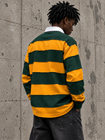 T-shirt à manches longues pour homme en coton épais, style streetwear, avec panneaux à bords bruts et rayures rugby personnalisées, fabrication OEM, patchwork, type polo
