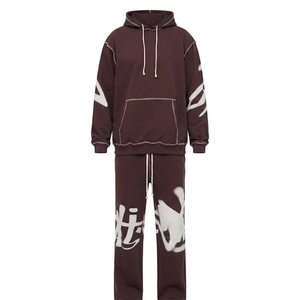 Conjunto de Chándal con Capucha Marrón para Hombre, Personalizado con Logotipo, Manga Larga, Estampado, Informal, con Bolsillos Laterales, para Otoño - Product Image 2