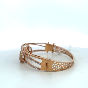 Bracelet pour femme en or rose 18 carats avec diamants en moissanite - Bracelet à charnière en diamants naturels style Polki - Product Image 4