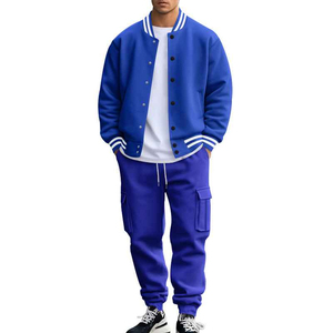 Ensemble de veste bomber décontractée en coton tricoté pour homme, couleur unie, tenue d'hiver, col montant, survêtement respirant, service OEM - Product Image 3