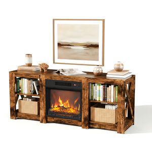 Mobile TV a doppia faccia da 58 pollici color legno, con caminetto a libera installazione da 18 pollici, dimensioni 149x40x60 cm, mobiletto a croce a doppia faccia - Product Image 2