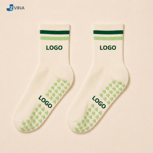 <b>Custom</b> Pilates <b>Grip</b> <b>Socks</b> Green Striped Letter Design Spandex Anti-Slip Breathable Seamless Daily Wear Multi-color Women <b>Socks</b> - Product Image 2
