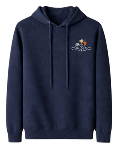 Sudadera con Capucha Azul Marino para Mujer, de Algodón y Felpa, con Bordado Floral, Logotipo Personalizado, Fabricación OEM, Venta al Por Mayor - Product Image 1