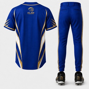 Tenues de baseball pour équipes adultes, sublimées, maillot et short, personnalisables, col en V, 100% polyester, respirantes, antibactériennes, pour l'été - Product Image 2