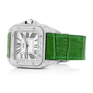 High Quality <b>Square</b> Dial Moissanite Mechanical Watch with Glass Crystal Stainless Steel Case Leather Strap Roman Numeral Analog - Product Image 4