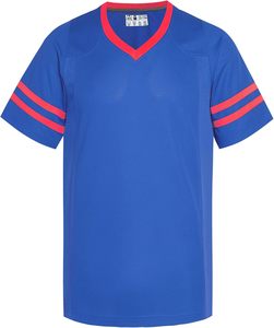 Camiseta Deportiva Azul con Cuello en V y Manga Corta con Rayas Rojas, Camiseta Informal de Poliéster de Secado Rápido para Verano - Product Image 1