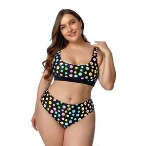 Women <b>Plus</b> <b>Size</b> Bikini Set Floral Print High Waist Bottom <b>Bandeau</b> <b>Top</b> Spandex Polyester Swimwear - Product Image 2